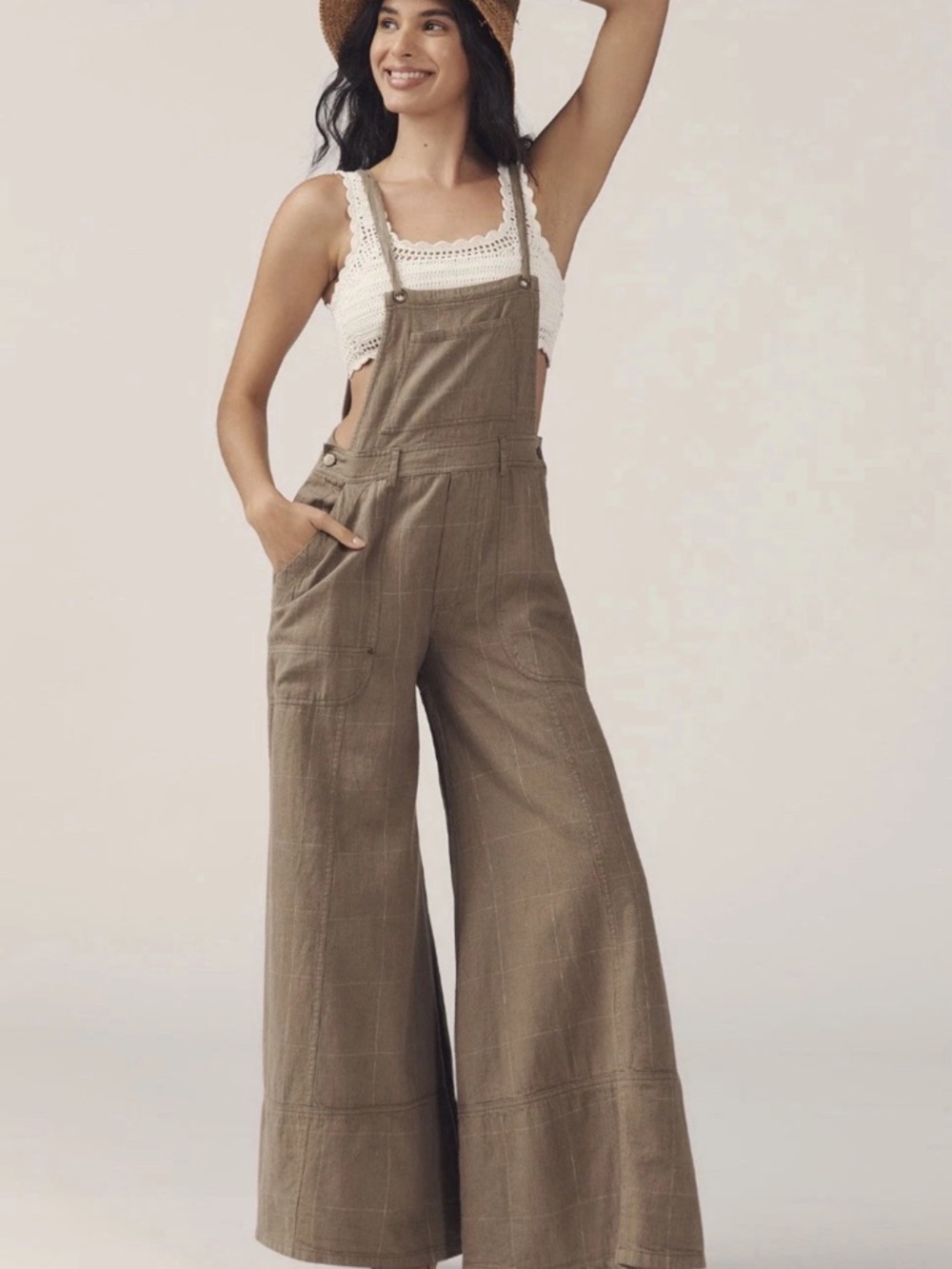 Anthropologie Pilcro Carpenter Jumpsuit Wide Leg Moss Linen
